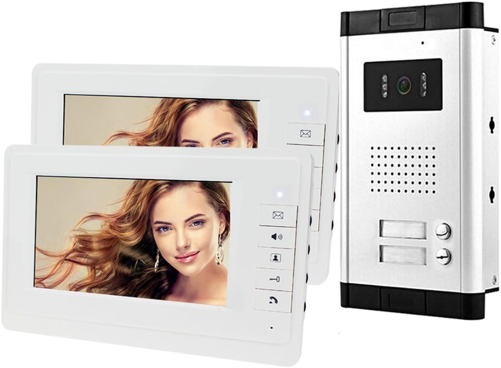 7 inch LCD kleur bedraad video intercomsysteem kit 700TVL IR COMS nachtzicht buitencamera deurbel voor multi-woningen / familie / thuis witte monitoren 100 meter (1 camera 2 monitors)