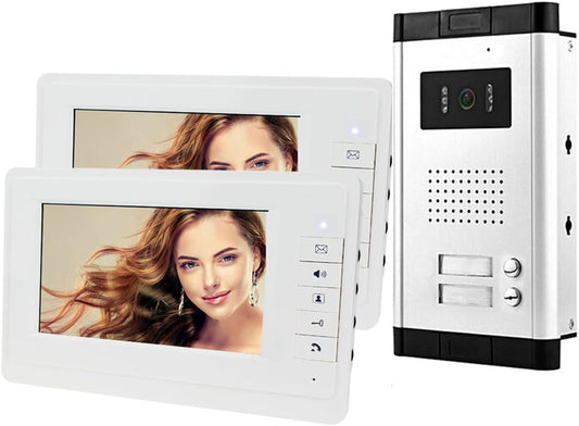 7 inch LCD kleur bedraad video intercomsysteem kit 700TVL IR COMS nachtzicht buitencamera deurbel voor multi-woningen / familie / thuis witte monitoren 100 meter (1 camera 2 monitors)