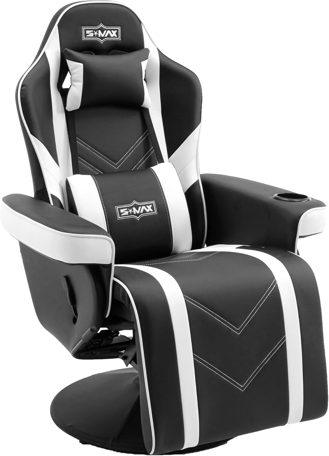 S*MAX Gaming stoel met voetensteun, gamingstoel, hoge rugleuning met verstelbare rugleuning, bekerhouder, zijtas, gamerstoelen voor volwassenen, zwart, wit, X large