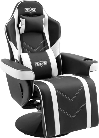 S*MAX Gaming stoel met voetensteun, gamingstoel, hoge rugleuning met verstelbare rugleuning, bekerhouder, zijtas, gamerstoelen voor volwassenen, zwart, wit, X large