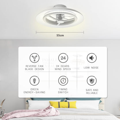 Smart led-plafondlamp met ventilator, plafondventilatorlampen zonder lampenkap, windsnelheden instelbaar, dimbaar licht, moderne ventilatorverlichting, 3000-5500 K