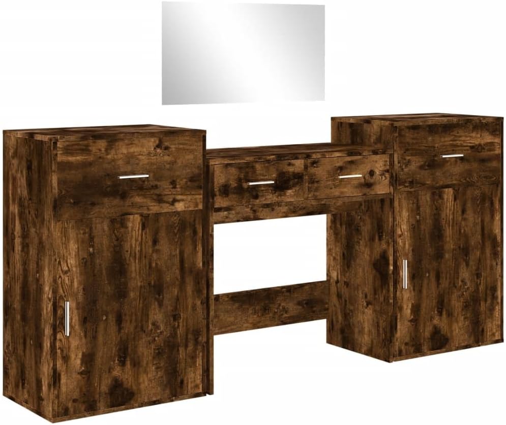 4-Piece Dressing Table Set, Dressing Table with Mirror, Dressing Table, Dressing Table, Dressing Table, Dressing Table, Dressing Table with Storage Space for Bedroom, Oak Wood-Based Oak - QUORE