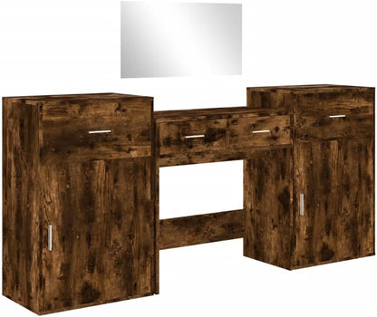 4-Piece Dressing Table Set, Dressing Table with Mirror, Dressing Table, Dressing Table, Dressing Table, Dressing Table, Dressing Table with Storage Space for Bedroom, Oak Wood-Based Oak - QUORE