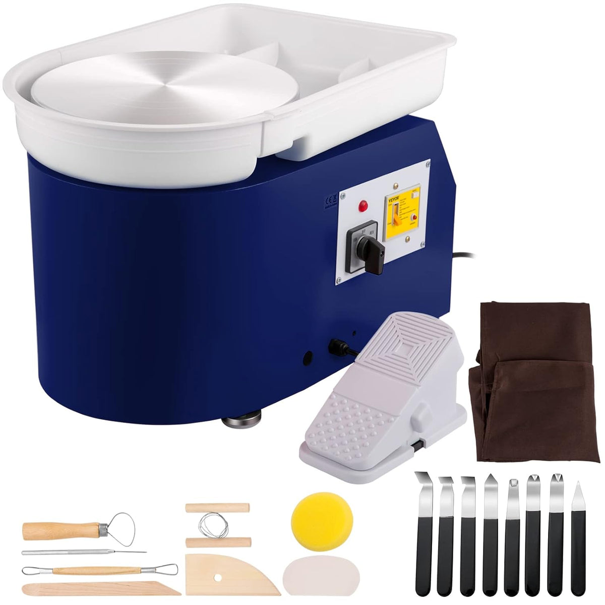 VEVOR Pottenbakkersschijf, 350 W, keramische wielmachine 220 V, elektrische pottenbakkersschijf, 28 cm, voetpedaalinstelling, 60 dB, draaischijf, aardewerk, kunstwerk, DIY, knutselen, 300 omw/min,
