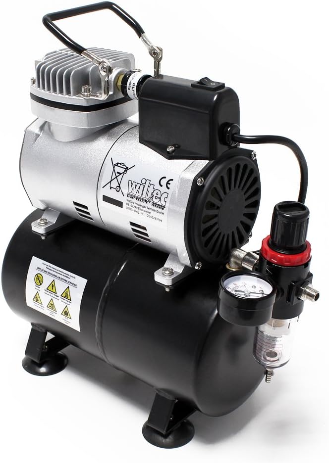 Wiltec airbrush compressor AF186 met luchttank drukregelaar 4 bar automatische Start-Stop