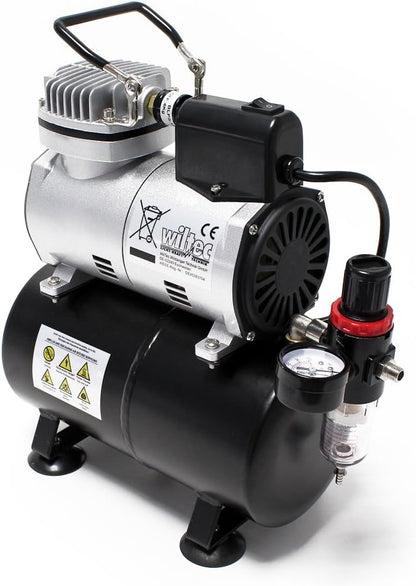 Wiltec airbrush compressor AF186 met luchttank drukregelaar 4 bar automatische Start-Stop