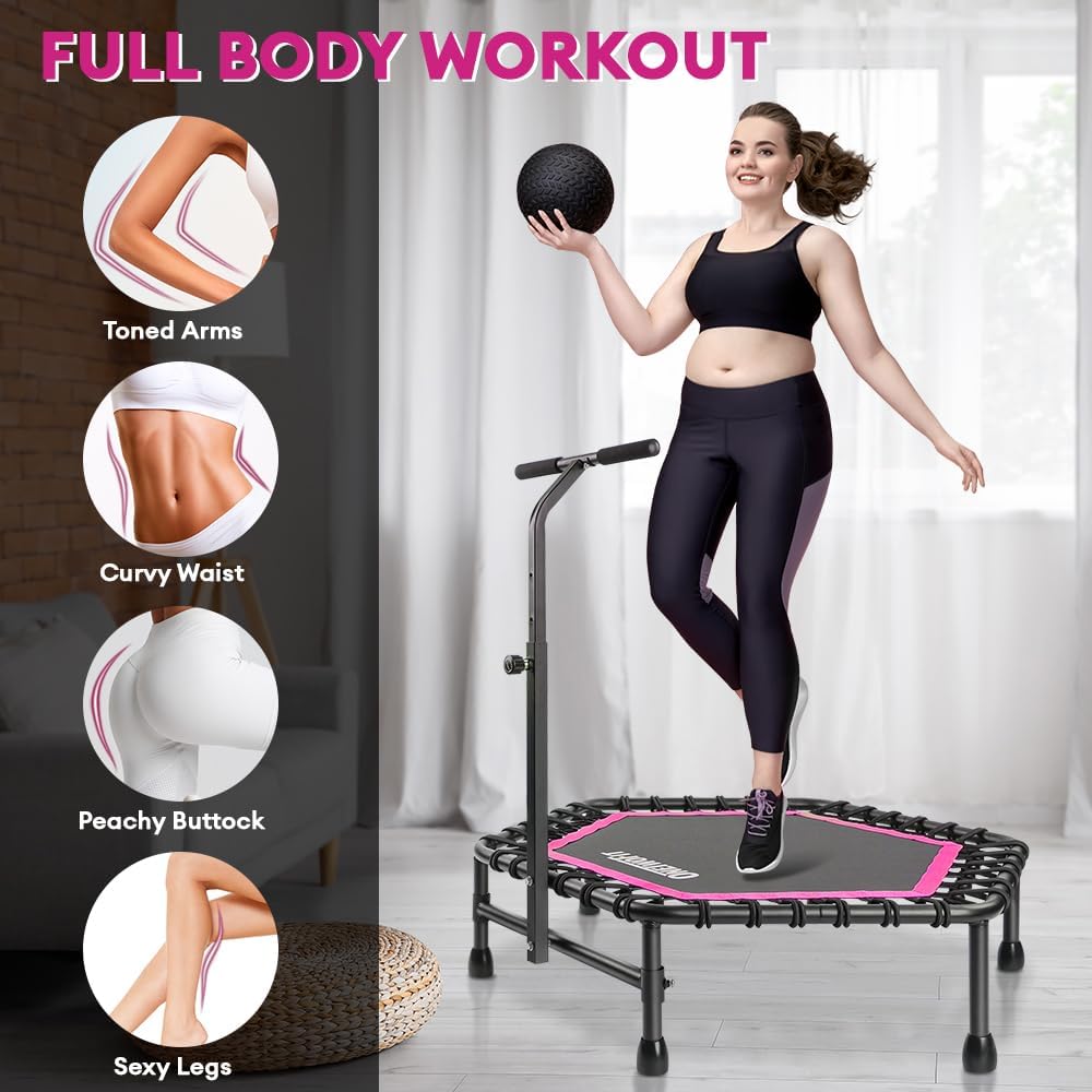 ONETWOFIT 42"/45" Rebounder Trampoline voor Volwassenen, Stille Mini Trampoline Indoor Oefening Fitness Trampoline Bungee Rebounder