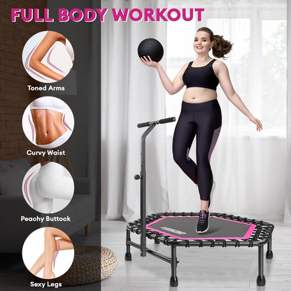 ONETWOFIT 42"/45" Rebounder Trampoline voor Volwassenen, Stille Mini Trampoline Indoor Oefening Fitness Trampoline Bungee Rebounder