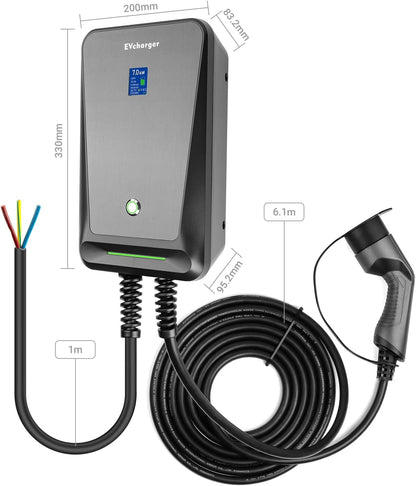 Type 2 Oplader – EV Lader – Elektrische Auto Oplader – Laadstation – Plug-in Hybride Oplader – 7 kW Vermogen – 6 Meter Kabel