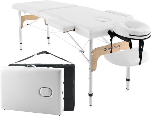 Massagetafel – Behandelbank – Massagebank – Behandeltafel – Ligbank – Wit – Inklapbaar – Aluminium Frame