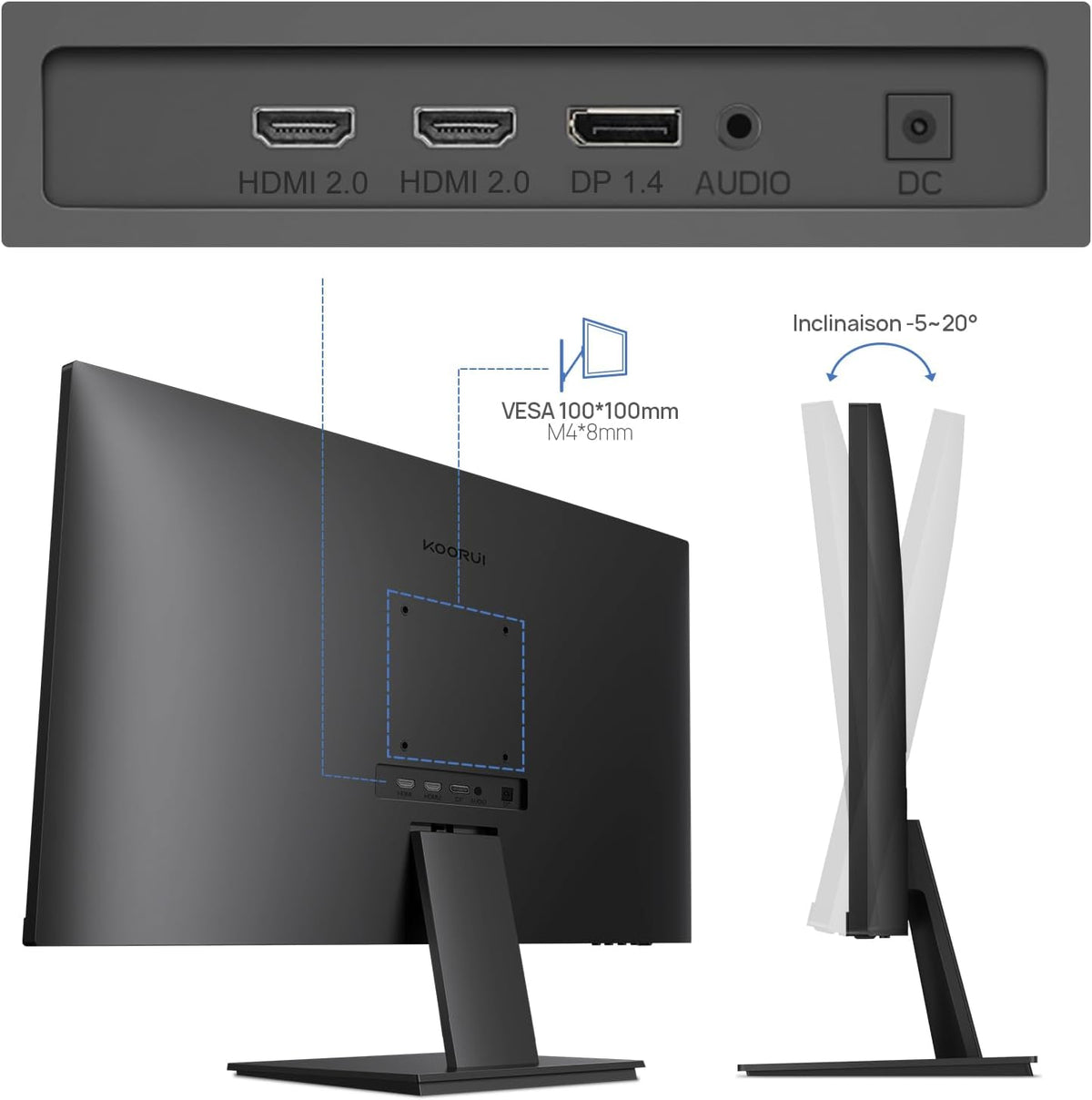 KOORUI N07 27 Inch PC Display, 4K Monitor UHD (3840 x 2160), IPS 60Hz HDR10 Adaptive Sync, 2x HDMI 2.0 & DisplayPort 1.4, VESA 100 x 100mm, Eye Care - QUORE