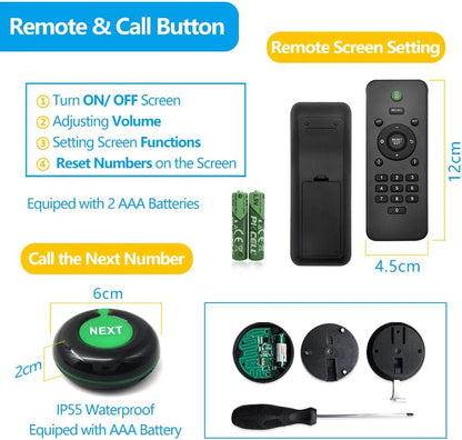 Wireless Call System Take One Number System Queue Management System Restaurant Beeper Waiting Number System with 1 Display Receiver + 1 Thermal Printer + 3 Call Buttons - QUORE