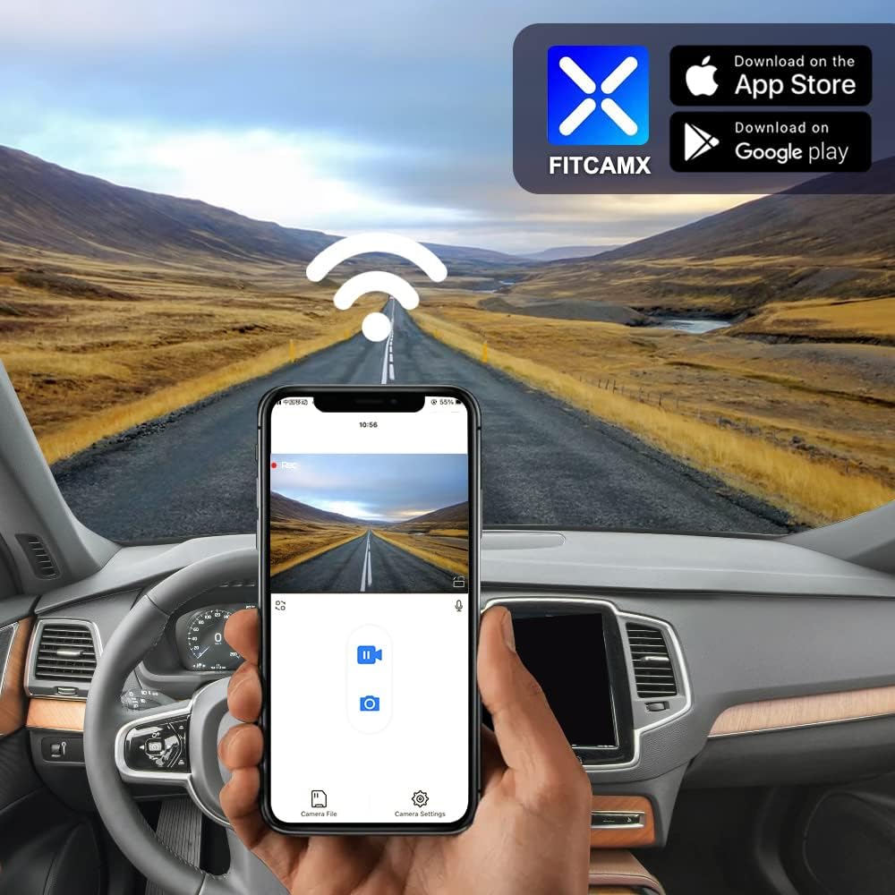 FITCAMX Dash Cam Compatibel met Volvo XC90, XC90 Recharge, XC90 Hybrid 2016-2022, 4K WiFi-video UHD 2160P, botsingsdetectie, eenvoudig te installeren, 64GB-kaart