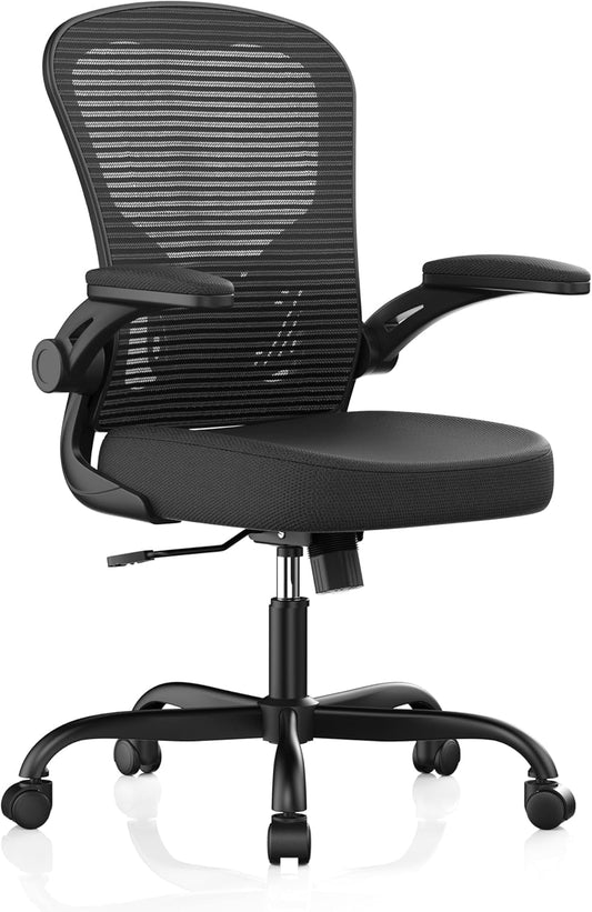 Ergonomische Bureaustoel – Bureaustoel Met Hoge Rugleuning – Mesh Bureaustoel – Thuiswerkstoel – Comfortabele Stoel – Verstelbare Zithoogte – Ademend Mesh Materiaal – 90° Opklapbare Armleuningen