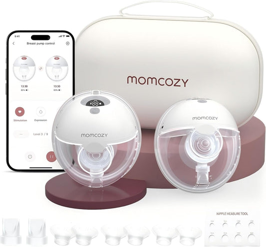 Momcozy M5 Slimme Borstkolf – Handsfree Elektrische Kolf, App-Bestuurbaar, Draadloos, 3 Modi & 9 Zuigniveaus, 24 mm Tuit (Grijs, 2 Stuk)