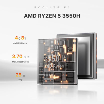 Mini PC – Compact PC – Desktop Computer – Small PC – Werkstation – AMD Ryzen 5 3550H 4C/8T 3,7 GHz – 16 GB DDR4 RAM, 512 GB PCIe NVMe SSD, Triple 4K@60Hz Uitgang