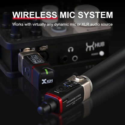 Xvive U35D Stereo XLR Plug-on draadloos audiosysteem voor PA/DJ-systeem met actieve luidsprekers en dynamische microfoons (5,8 GHz)