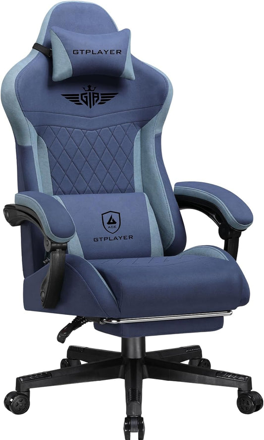 GTPLAYER Gaming Chair, Ergonomic Gamer Chair Made of Faux Leather Fabric with Lumbar Support, PC Chair with Widened Backrest, Maximum Load 150 kg, Dark Blue - QUORE