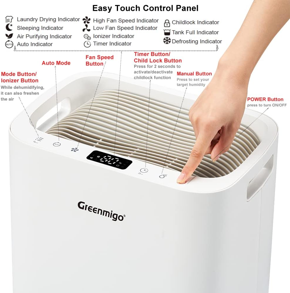 Luchtontvochtiger 20L in 24u,Kamerontvochtiger Luchtontvochtiger met HEPA & Actieve Kool 2in1 Voorfilter,Digitaal Display,Afvoerslang,was Drogen,Timer,Tegen Vocht,Schimmel(ALPHA-Q20)