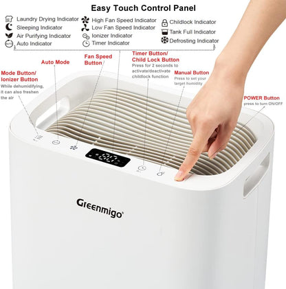 Luchtontvochtiger 20L in 24u,Kamerontvochtiger Luchtontvochtiger met HEPA & Actieve Kool 2in1 Voorfilter,Digitaal Display,Afvoerslang,was Drogen,Timer,Tegen Vocht,Schimmel(ALPHA-Q20)