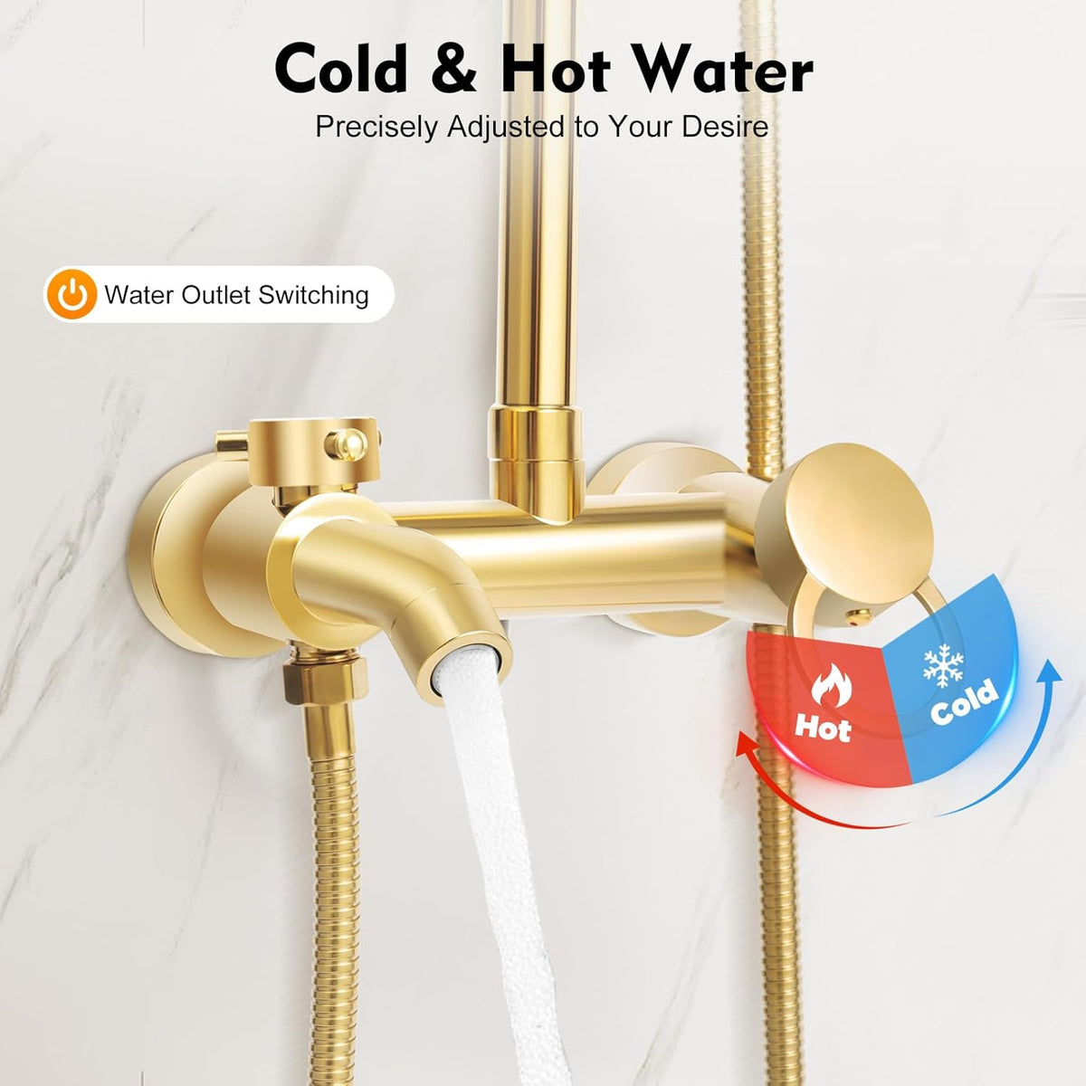 Douchesysteem Roestvrij Staal – Douche Set – Regendouche – Handdouche – Badkamer Paneel – Verstelbare Hoogte 80-117 cm – Gouden Kleur & 360° Draaibare Regendouchekop
