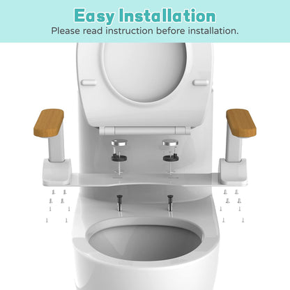 Toiletveiligheidsrails, Opvouwbare Toiletbrilverhoger met Handgrepen, Robuuste Toiletsteun Zonder Boren, Toiletsteunframe, Toiletgreep voor Gehandicapten, Toiletframe Vrijstaand (Hout)