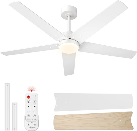 VIVOHOME Plafondventilator met Verlichting 52 inch/132 cm Laag Profiel en Afstandsbediening Inbouw voor Slaapkamer Woonkamer Garage 6+1 Snelheden 3CCT Dimbare Timer Stille Omkeerbare