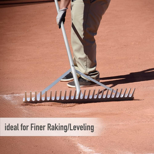 Tuinhark - Landschapshark - Bladharken - Screening Rake - 24 Tines - 24inch Head - 68inch Handvat - voor Strand - Gazon Onderhoud - Aluminium - Zilver