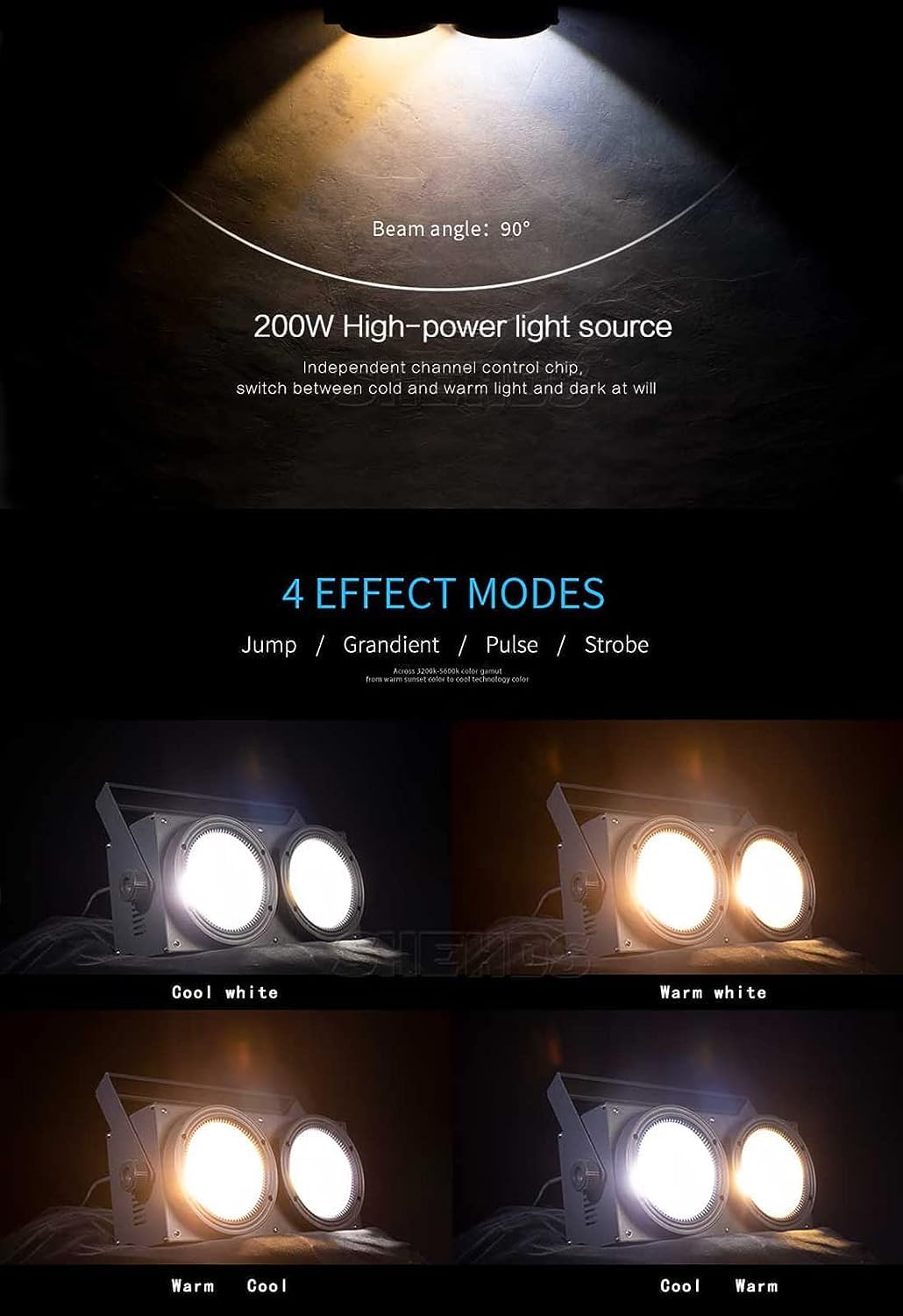 SHEHDS LED COB 2eyes 2x100W Warm Wit Blind Verlichting DMX podiumverlichting effect DMX-controller club show nacht DJ disco SHEHDS podiumverlichting