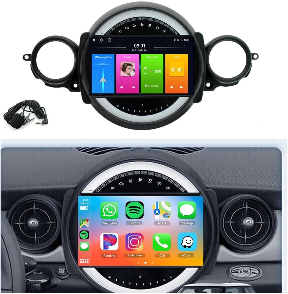 9” AHD GPS Navigator Autoradio – Multimedia Systeem – CarPlay Radio – Android Auto Radio – Achteruitrijcamera Systeem – Draadloze CarPlay & Canbus Integratie – Compatibel met Mini Cooper R50 tot R61