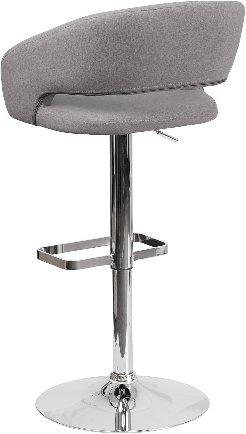 Flash Furniture Barkruk, modern, grijze stof, in hoogte verstelbaar, met afgeronde middelhoge rugleuning en chromen basis, 107 x 53 x 52 cm