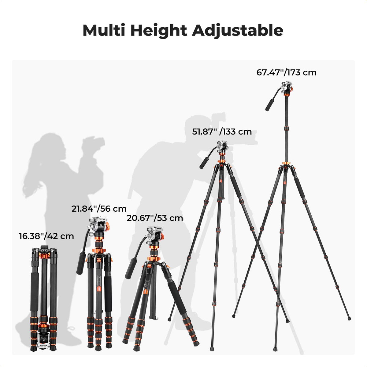K&F CONCEPT Camerastatief van koolstofvezel, 173 cm, fotostatief met hydraulische kop ± 90 graden, videostatief monopod 182 cm met Arca Swiss voor DSLR, Max 5 kg, O255C4+FH-03