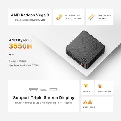Gaming PC – Game Computer – Desktop PC – Mini PC – Ryzen 7 5700U – 32 GB RAM – 512 GB SSD – Triple 4K Output – Wi-Fi 6E & LAN 2.5G