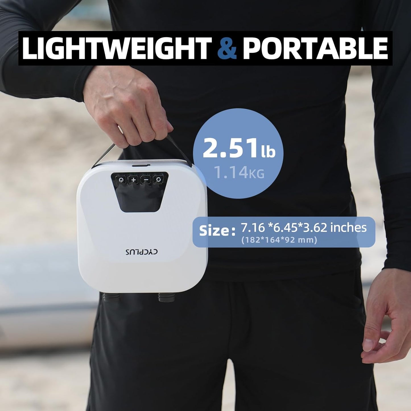 CYCPLUS 20PSI High Pressure Smart SUP-luchtpomp, oplaadbare batterij, intelligente tweetraps inflatie en deflatie, auto-off luchtpomp voor stand-up paddleboards, vlieger, tent, matras