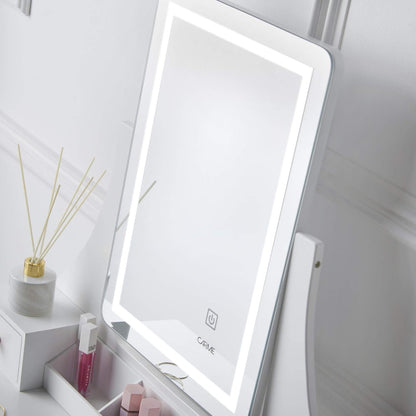 ice cream what's your flavour? Luxury Dressing Table with Touch Sensor Vanity Mirror LED Lighting & Stool 5 Drawers Set For Bedroom Makeup Jewelry Storage (DT010-TBPLUG WHITE) - QUORE