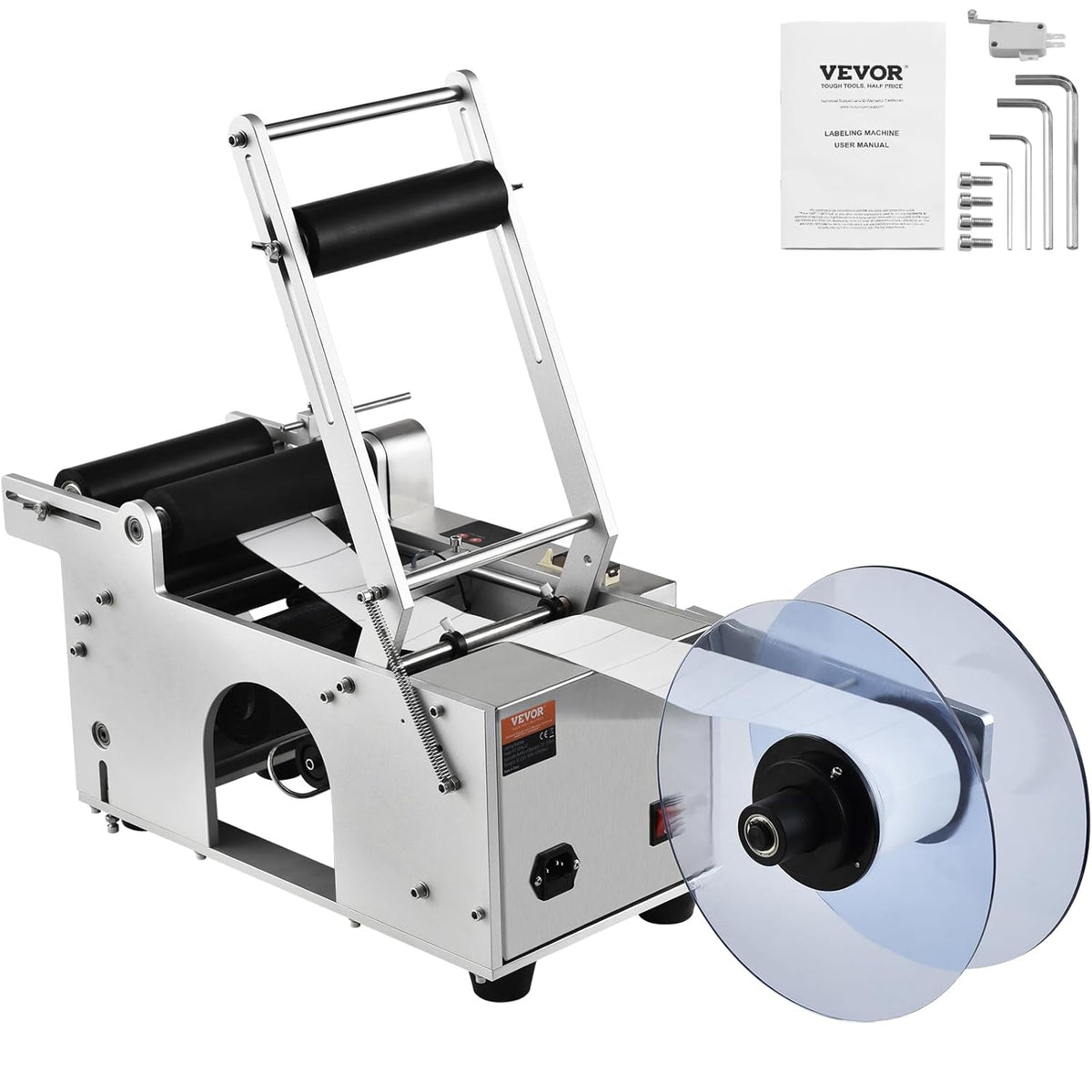 VEVOR Halfautomatische ronde etiketteermachine, 20-50 stuks/min, elektrische fles label-applicator voor ronde flessen, ronde fles etiketteermachine geschikt voor diameter van