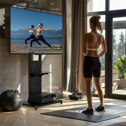 Vloer-Tv-Standaard Op Wielen – Verrijdbare Tv Standaard – Tv Statief – Tv Vloerstandaard – Mobiele Tv Standaard – Voor 32-65 Inch – 90° Draaibaar
