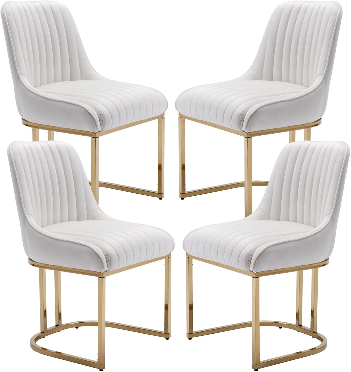 chairus Dining Chairs Set of 4 Velvet Living Room Chairs, Upholstered Office Chairs with Metal Legs, Armless Chairs for Bedroom, White, 4 - QUORE