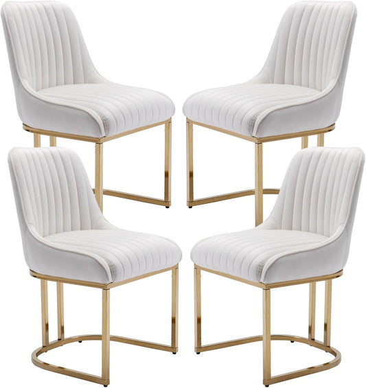 chairus Dining Chairs Set of 4 Velvet Living Room Chairs, Upholstered Office Chairs with Metal Legs, Armless Chairs for Bedroom, White, 4 - QUORE
