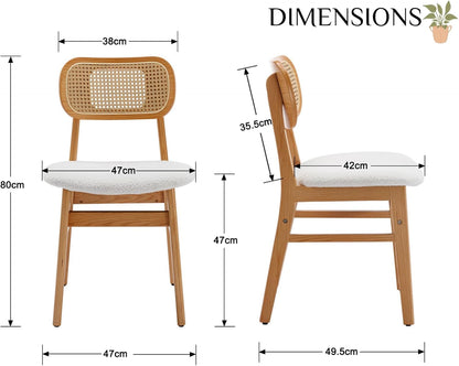 Rotan Eetkamerstoelen – Keukenstoelen – Zijden Stoelen – Side Chairs – Beige Variant – Ademend Rotan Rugleuning – Zachte Kunstbont Zitting - QUORE