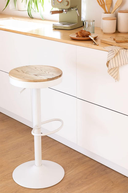 YOUNIKE Barkruk, set van 2, wit hout, in hoogte verstelbaar, draaibaar, barkruk, keukenstoelen, hoogte barstoelen met voetensteun, voor bar keuken