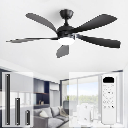 Sofucor Plafondventilator met verlichting en afstandsbediening, DC, 132 cm, 5 vleugels, timer, 3 kleurtemperaturen, 6 snelheden, zomer, winterwerking, stille plafondventilator met licht voor