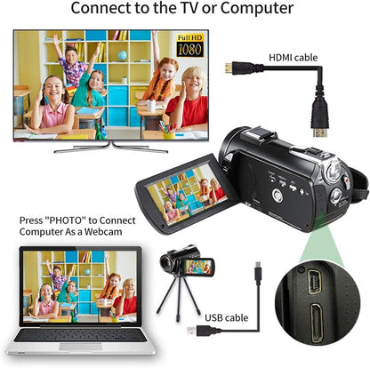 Camcorder 4K-Videocamera – Videocamera – Vlogcamera – HD-Camcorder – 4K-Camera – IR-Nachtzicht – WiFi-Bediening Met Microfoon, LED-Videolamp En Groothoeklens