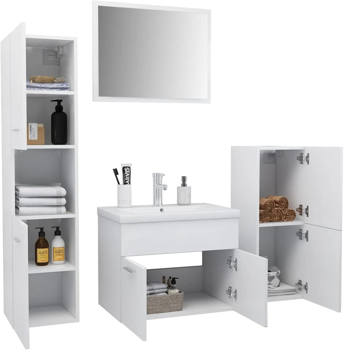 LAPOOH Bathroom Furniture Set White Engineered Wood,Bathroom Furniture,Bathroom Furniture Set-3071090 - QUORE