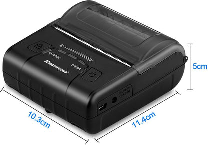 EXCELVAN E300 Thermische printer voor kwitanties en bankbiljetten, draadloos, draagbaar, USB, 90 mm/sec, 80 mm, ESC/POS, voor Pos Terminal verkooppunt), zwart