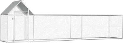 XXL chicken coop with spout, galvanised steel, 5 x 1 x 1.5 m, silver, waterproof, lockable, durable, stable - for chickens, chickens, ducks, geese etc.