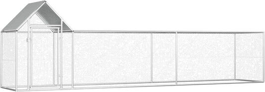 XXL chicken coop with spout, galvanised steel, 5 x 1 x 1.5 m, silver, waterproof, lockable, durable, stable - for chickens, chickens, ducks, geese etc.