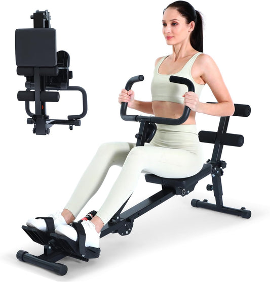 Rowing Machine for Home, Sportneer Hydraulic Rowing Machine Foldable with 12 Resistance Levels, Fitness Device for Home, Abdominal Trainer with U-Handle & Backrest, Maximum Load 135 kg - QUORE