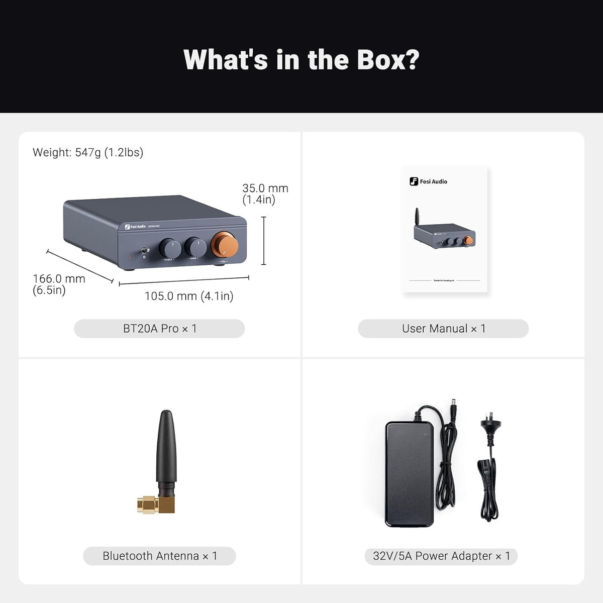 Fosi Audio BT20A Pro Versterker Stereo HiFi, Bluetooth 5.0, 300Wx2 Chip TPA3255, 2.0 Kanaals Mini Versterker, Vervangbare Op-Amps, Geïntegreerde Klasse D Stereo Versterker, BT20A Opgewaardeerde Versie