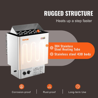 Saunakachel – Sauna Verwarming – Elektrische Sauna Kachel – Sauna Oven – Sauna Verwarmingstoestel – 8 kW Vermogen – Roestvrij Stalen Behuizing - QUORE